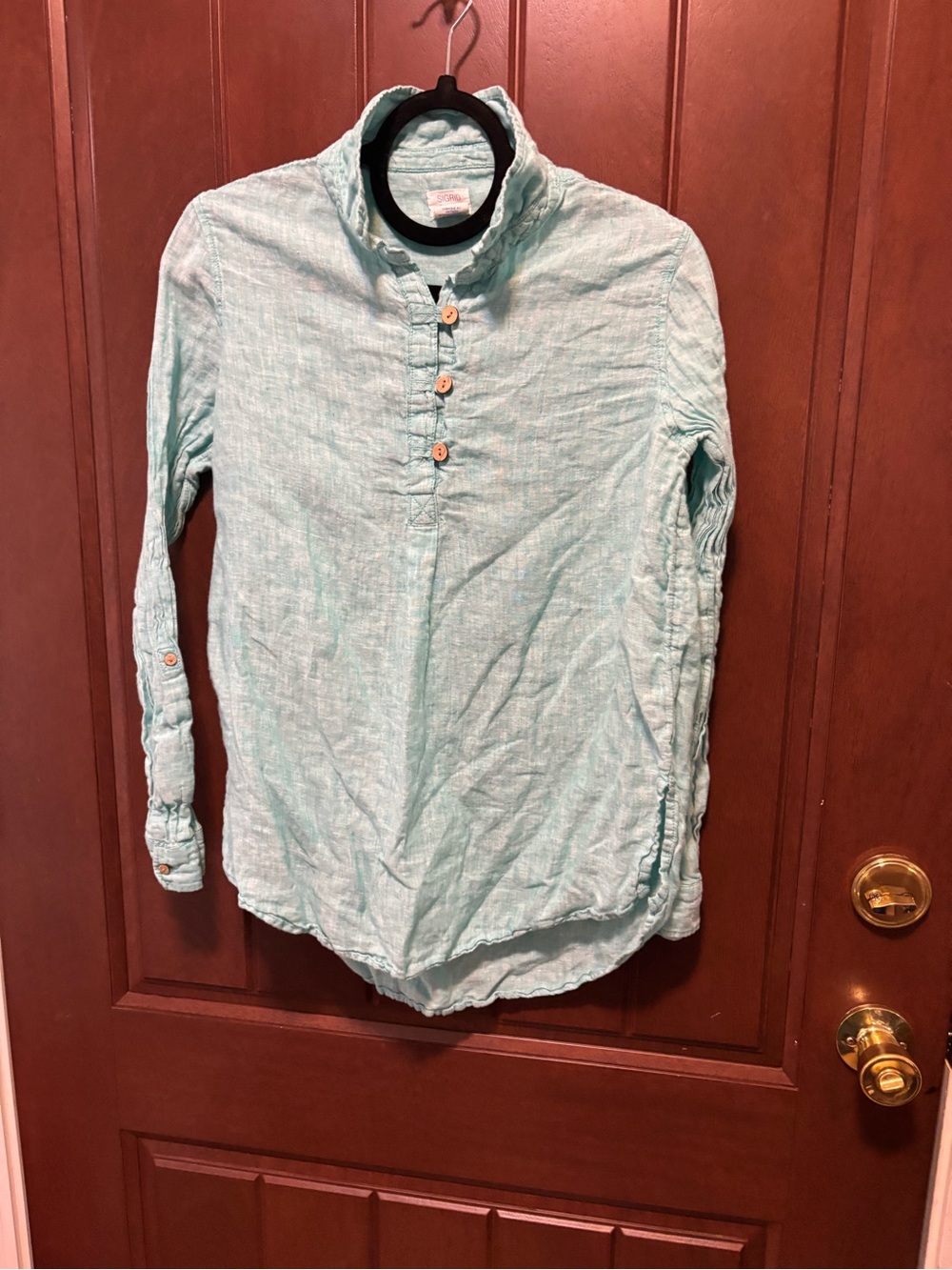 Sigrid Olsen Light Aqua Button-Front Casual Shirt